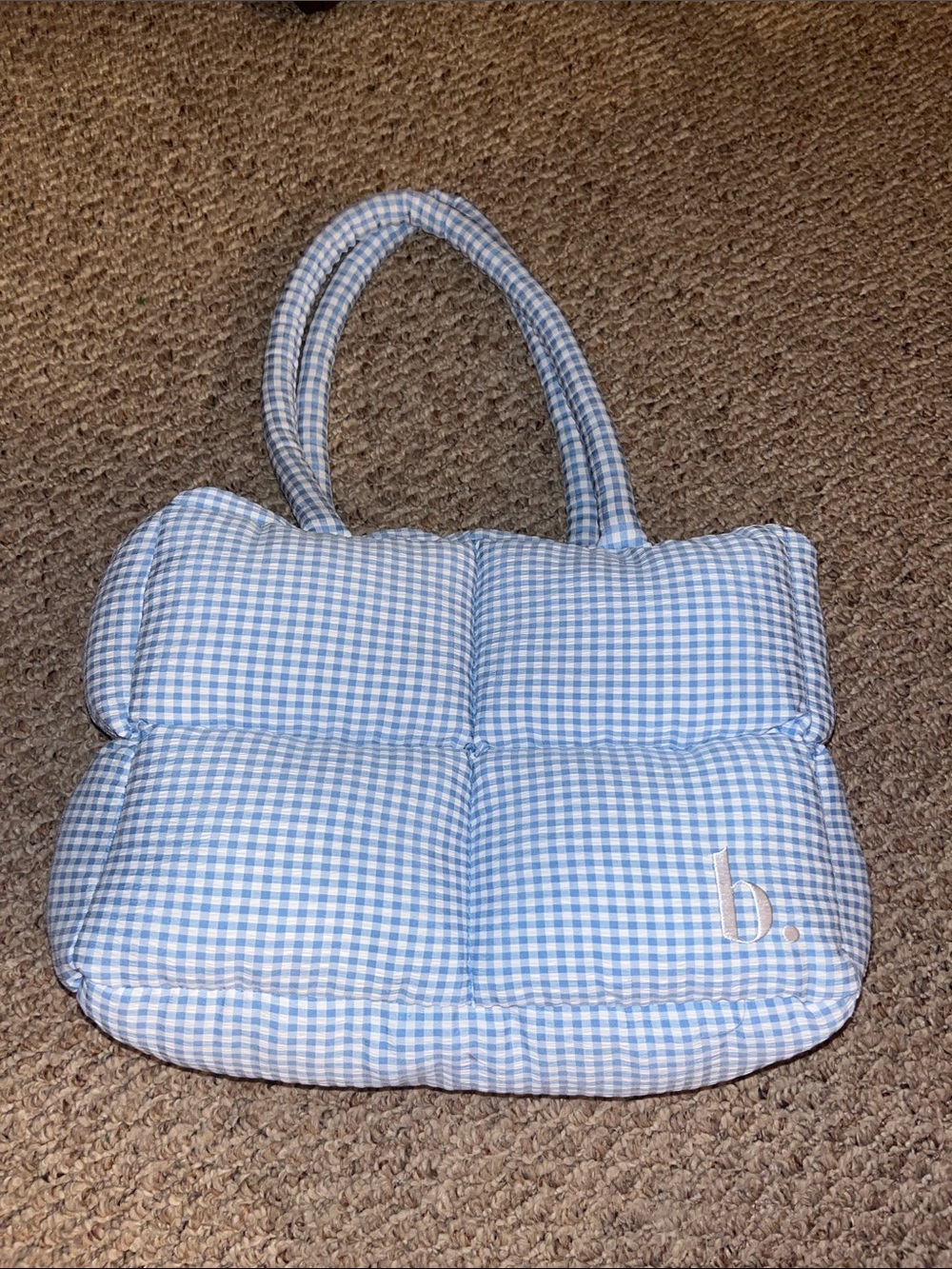 Blue Gingham Padded Tote Bag